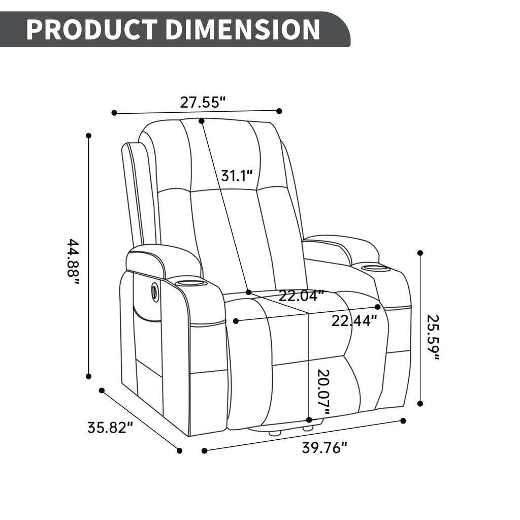 Brown PU Infinite Position Up to 350 LBS Power Lift Recliner Chair for Elderly, Heavy Duty Motion Mechanism with 8-Point Vibration Massage and Lumbar Heating, USB Charging Port, Cup Holders