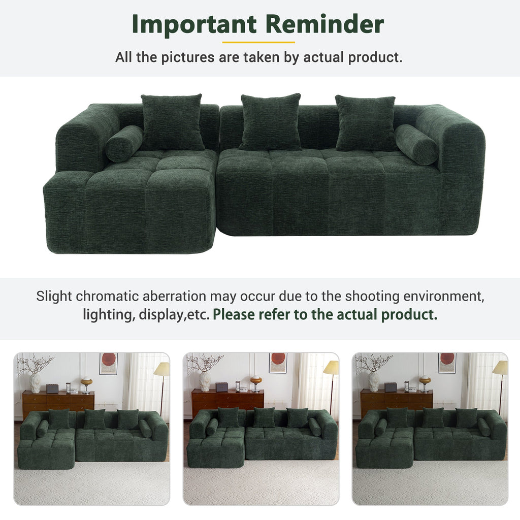 Modern Modular Sectional Sofa with Deep Seating, Green Chenille Fabric, 101.2'