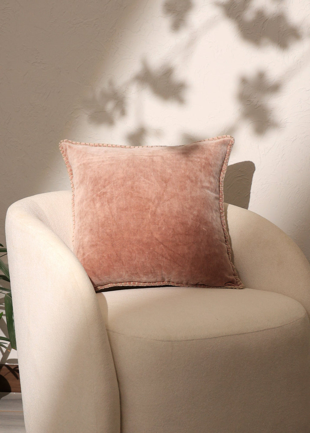 Stonewashed Cotton Velvet Throw Pillow with Decorative Handstiched Edges-19X19'