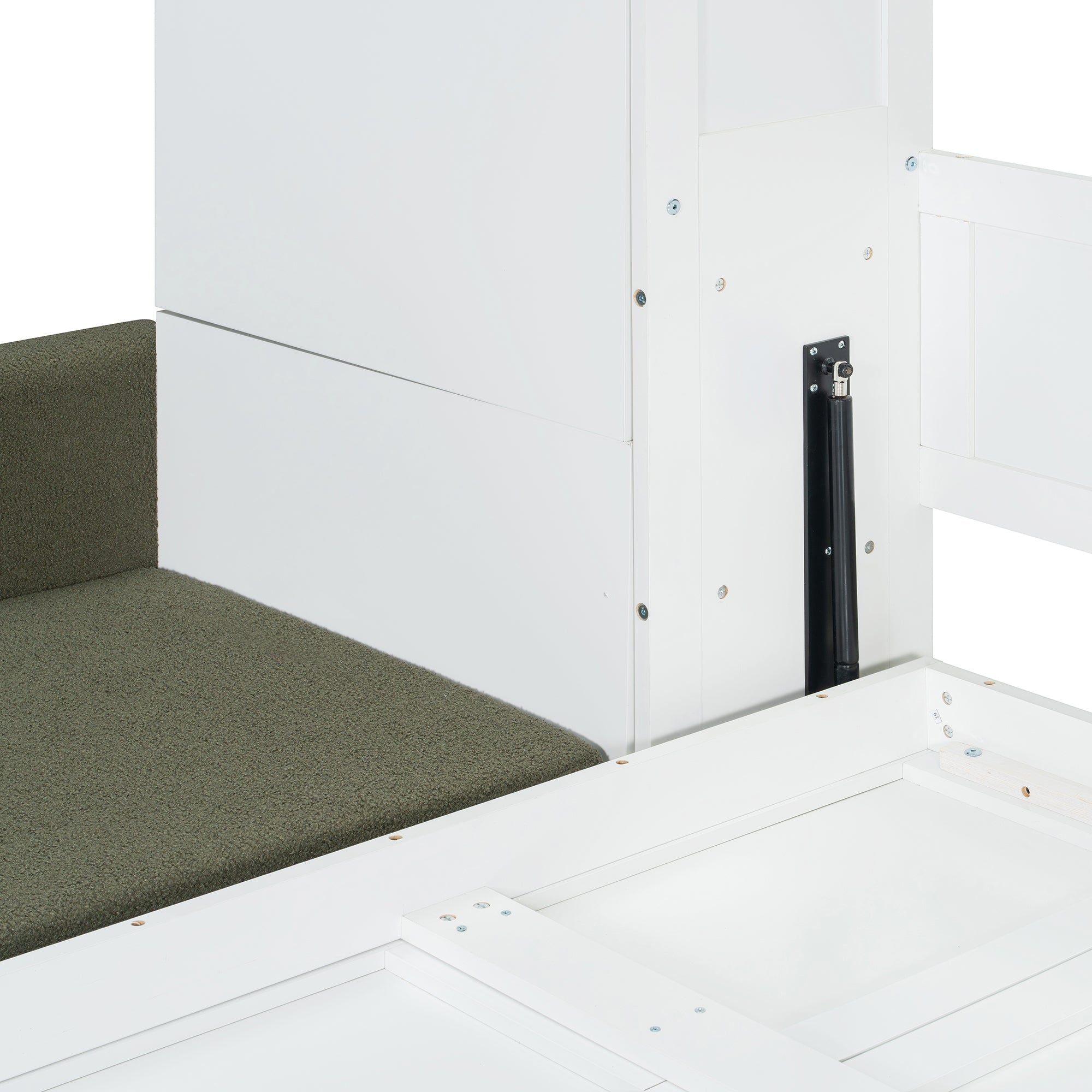 Queen Size Murphy Bed Wall Bed with Sofa and Shelves,White Panel, Green Sofa
