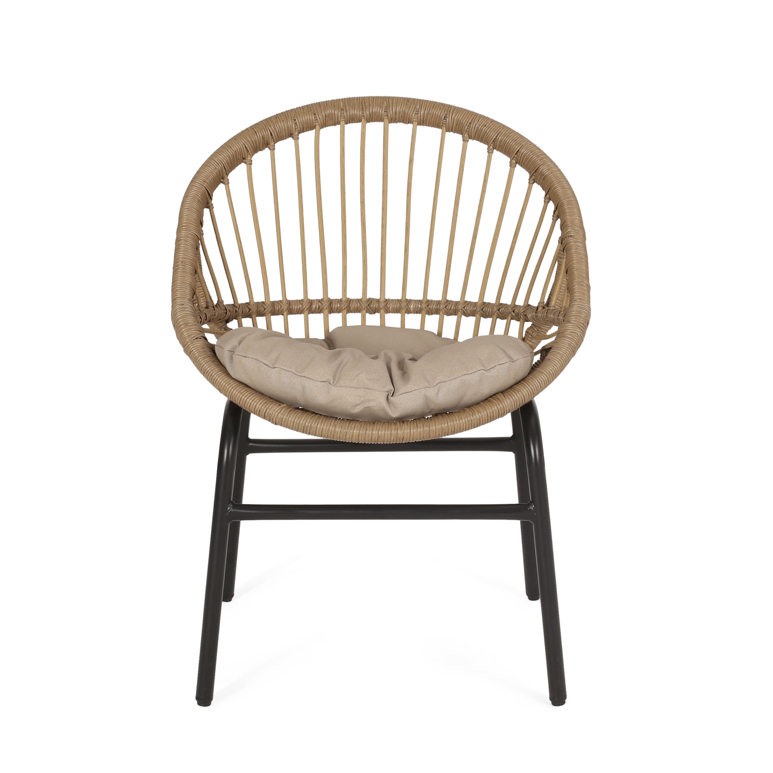 Outdoor Accent Chair with Curved Back and Basket Frame, Set of 2, Light Brown and Beige