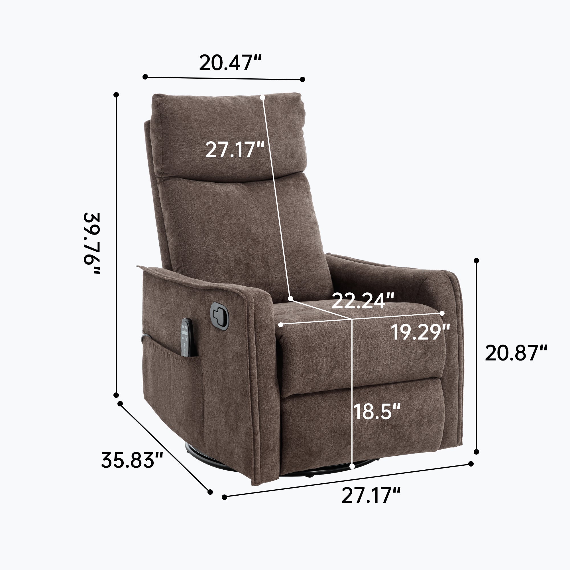 Heat Massage Manual Recliner Chair with Rocker and Swivel in Fabric for Living Room, Brown