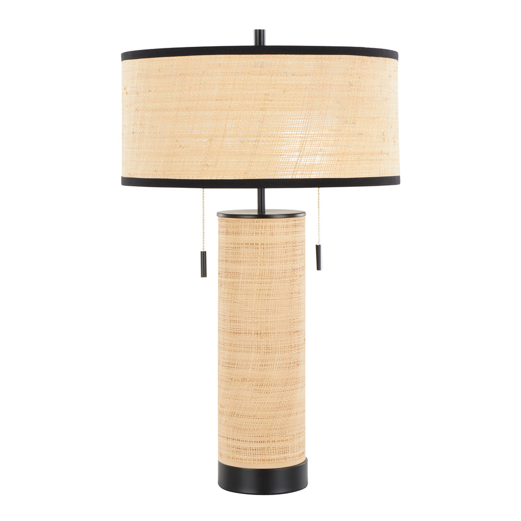 Cylinder Rattan 29' Contemporary Rattan Table Lamp in Black Metal and Natural Rattan from Grandview Gallery by LumiSource