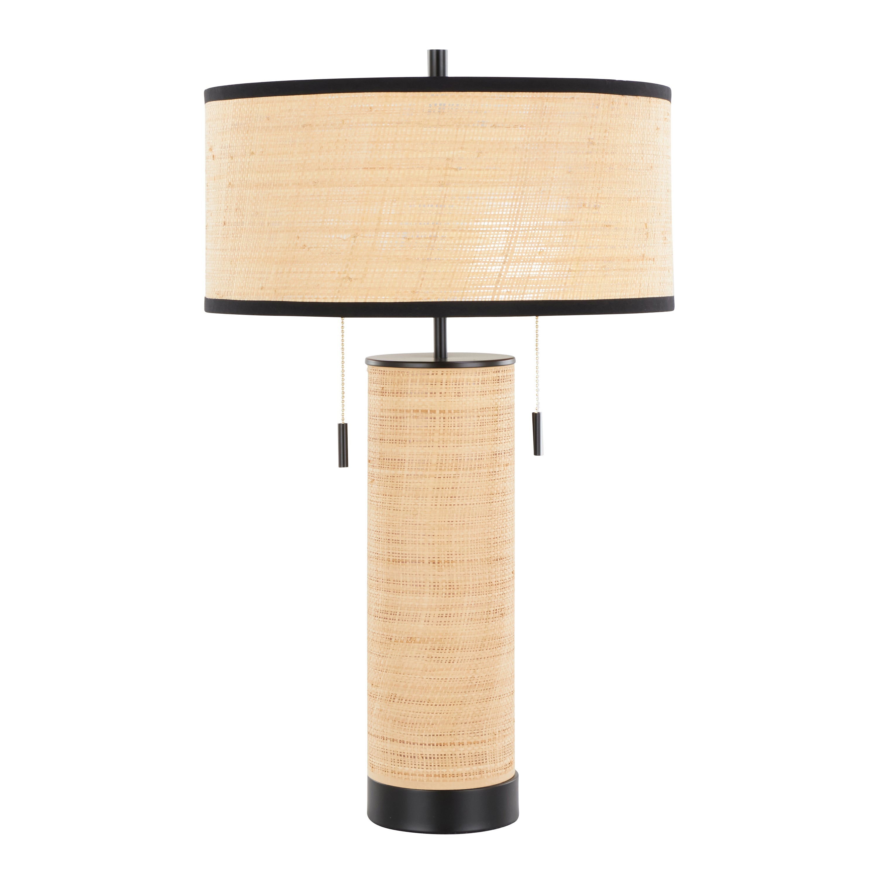 Cylinder Rattan 29' Contemporary Rattan Table Lamp in Black Metal and Natural Rattan from Grandview Gallery by LumiSource