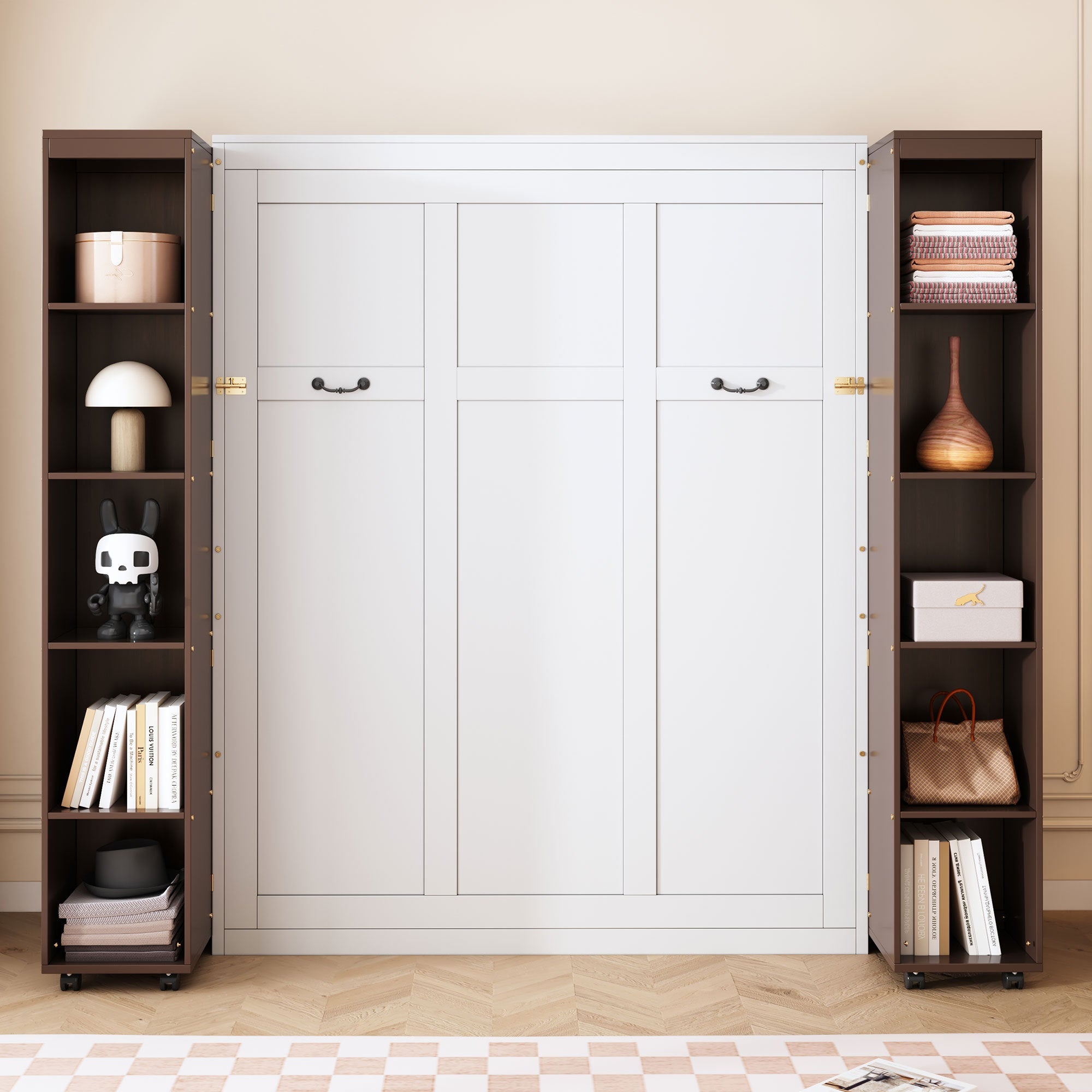 Queen Murphy Bed Wall Bed with Storage Doors, Espresso