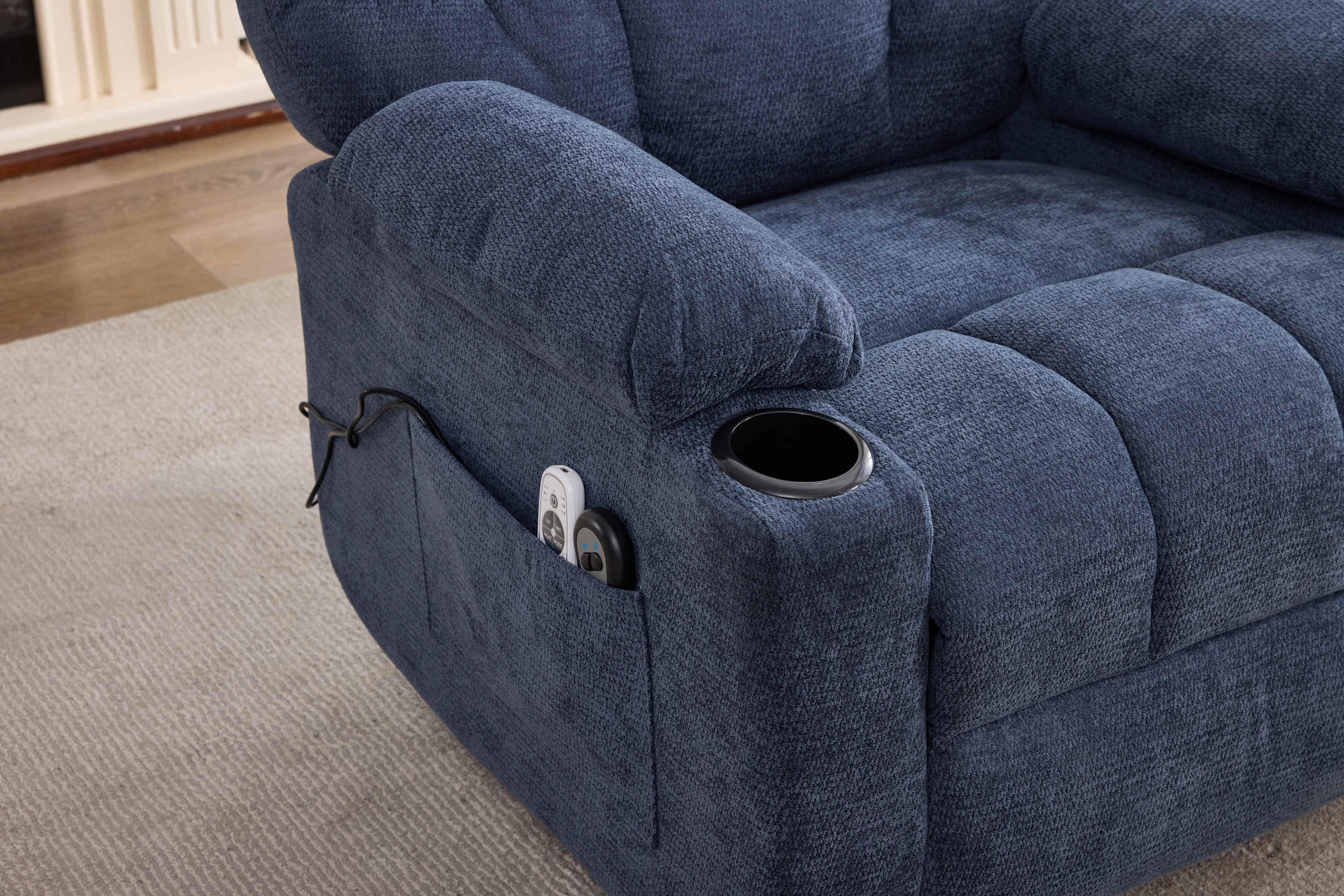 Heat Massage Manual Recliner Chair with Rocker and Swivel in Fabric for Living Room, Blue
