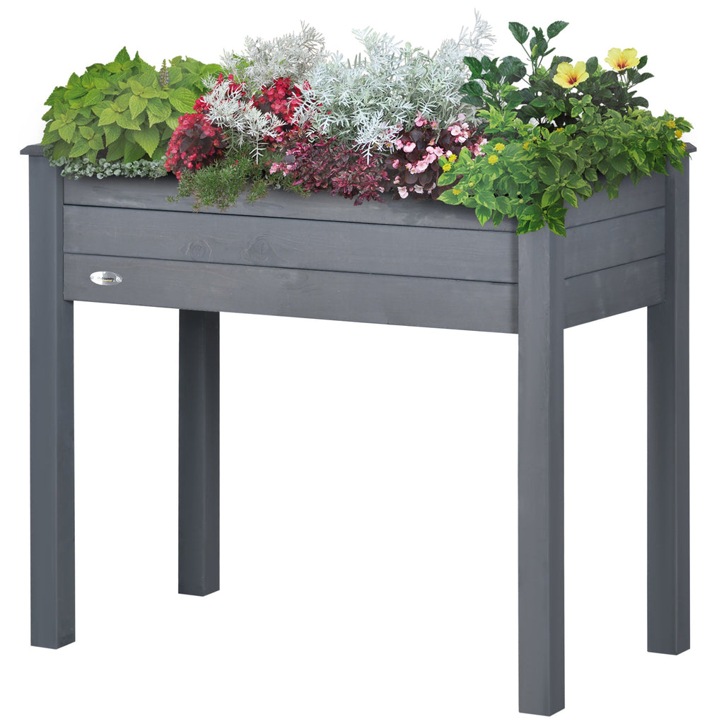 Outsunny Raised Garden Bed with Legs, 34' x 18' x 30', Elevated Wooden Planter Box, Self-Draining with Bed Liner for Vegetables, Herbs, and Flowers Backyard, Patio, Balcony Use, Dark Gray