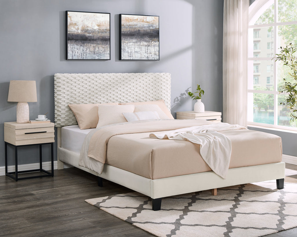 Findlay 3-Piece Bedroom Set, Plush 3D Upholstered Bed with Two Nightstands, Queen