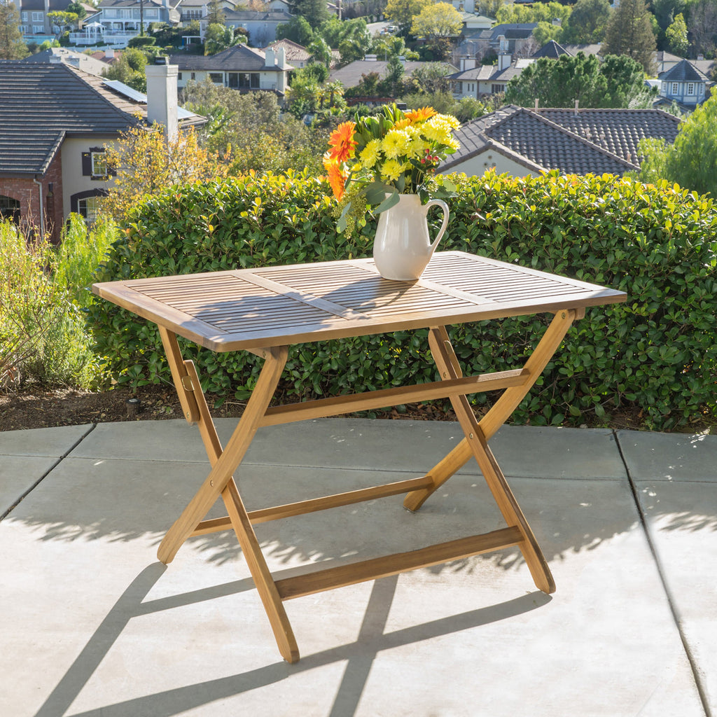 Blissique 43.5' Outdoor Foldable Wood Dining Table with Slat Design, Natural
