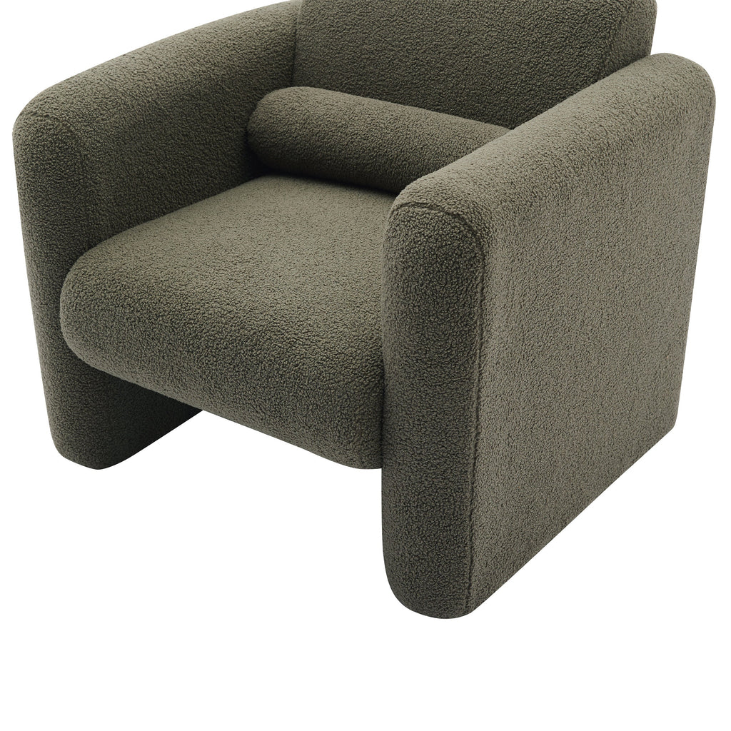 Modern Accent Chair Lambskin Sherpa Fabric Upholstered Comfy Reading Arm Chair Seaweed Green