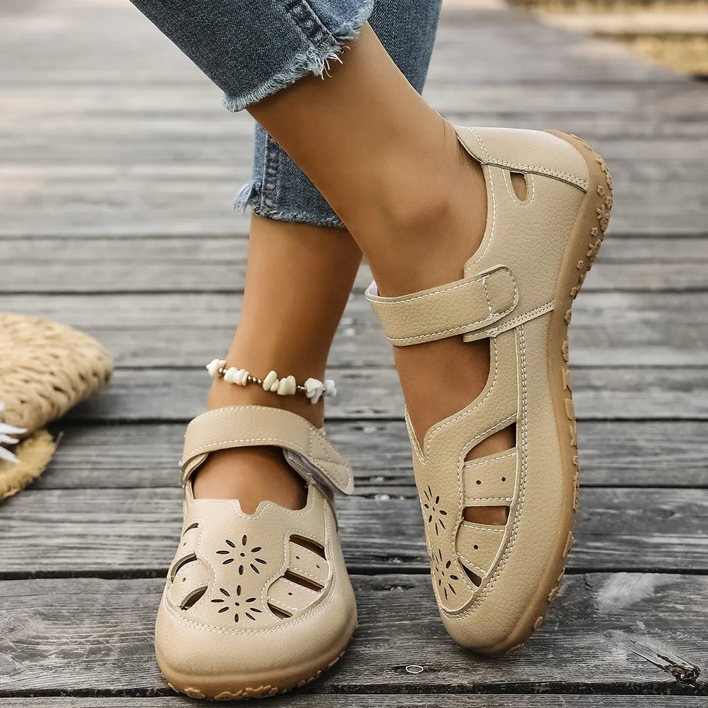 Cutout Velcro Straps Sandals