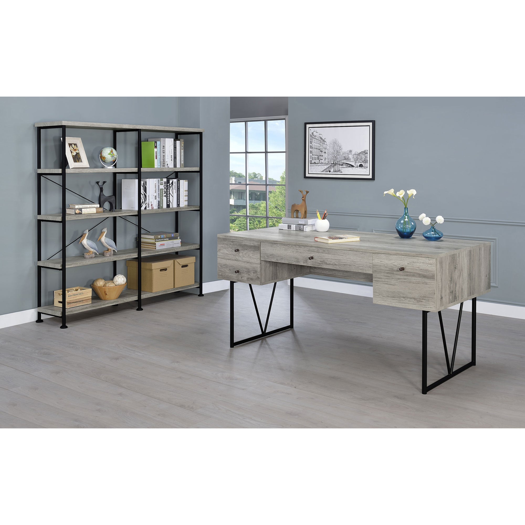 Sonoma Grey Driftwood 4-Drawer Writing Desk