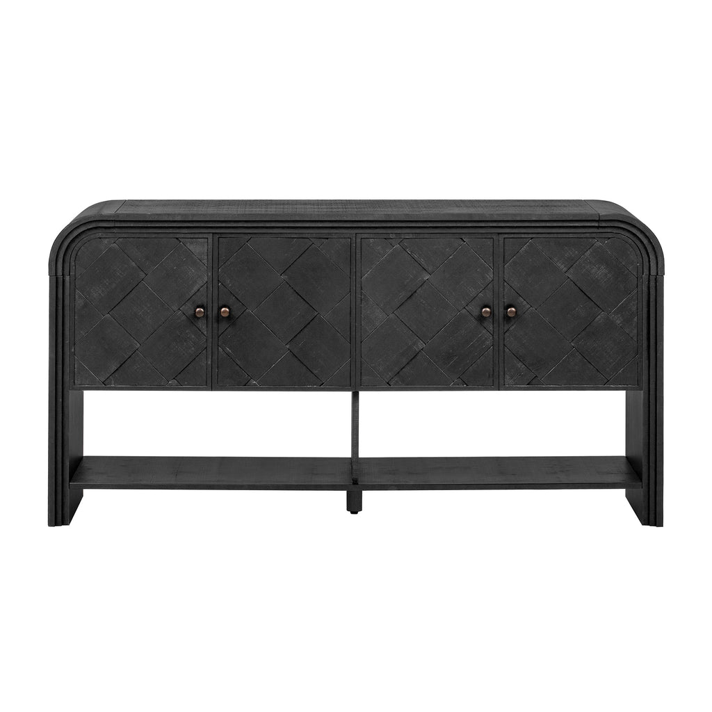 U_Style Versatile console table with Woven Wood Slats and Solid Wood Veneer,Suitable for Entryway, Hallway, Living Room,Foyer,Corridor