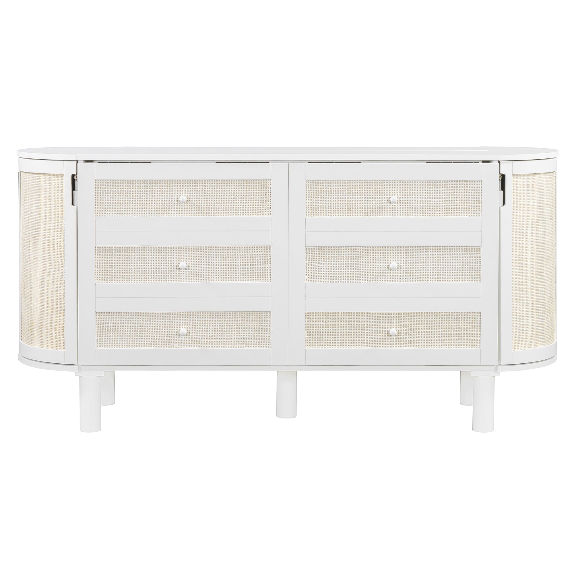 Queen Murphy Bed with Hidden Storage & Modern Woven Design,White