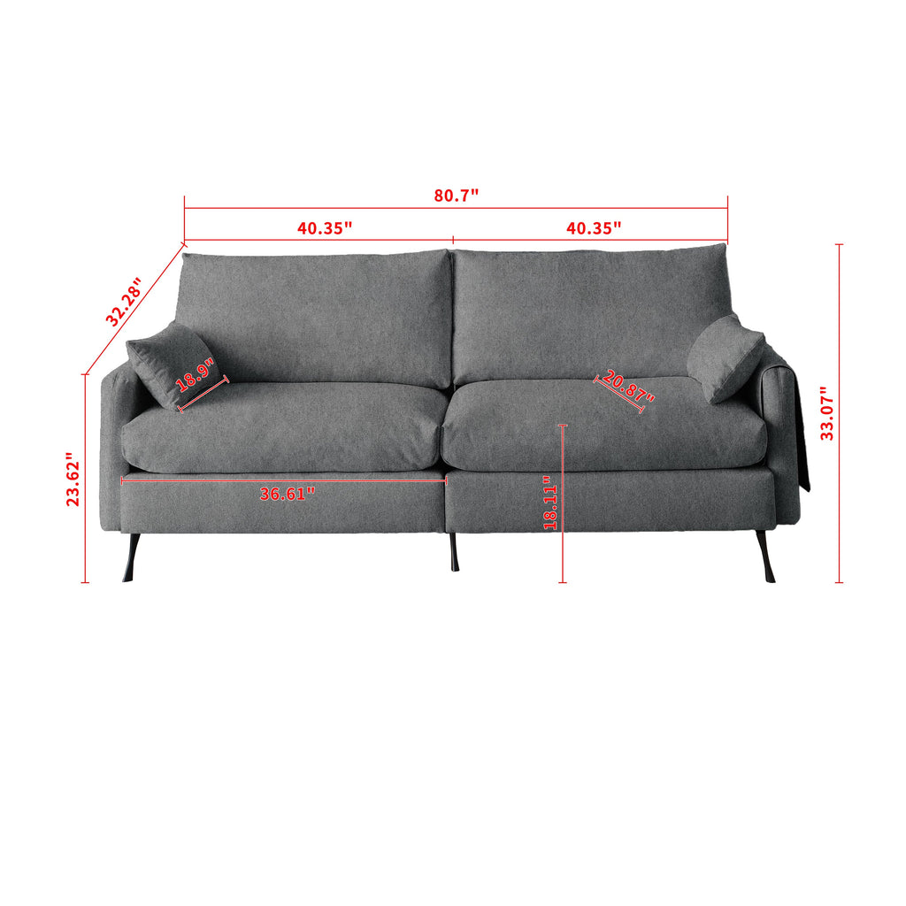 Deep 3-Seater Cloud Couch with 2 Armrest Pillows and 2 Toss Pillows, Love Seat for Living Room Bedroom Office Apartment, Grey