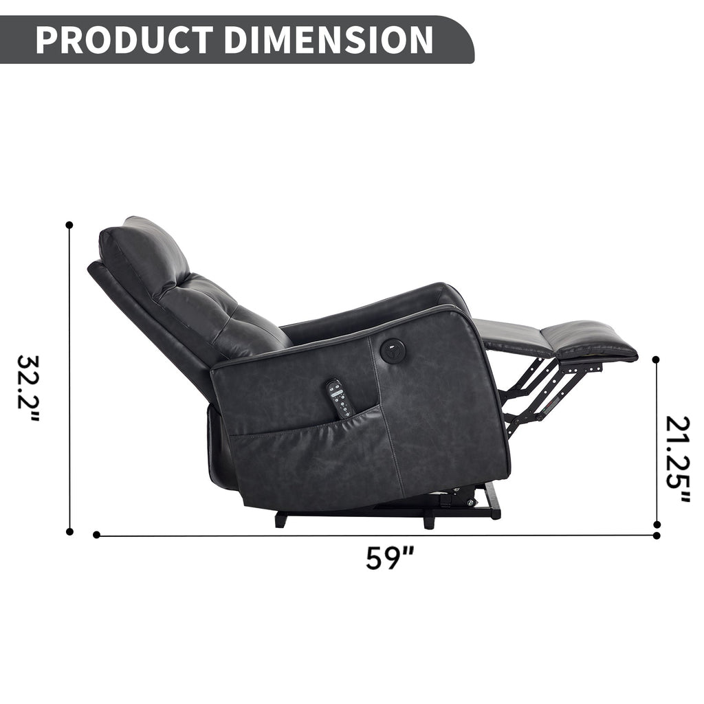 Deep Grey PU Single Motor Power Lift Recliner Chair with Massage and Heat for Elderly, Heavy Duty Motion Mechanism and One USB for Charging, Max Reclining Angle 155°