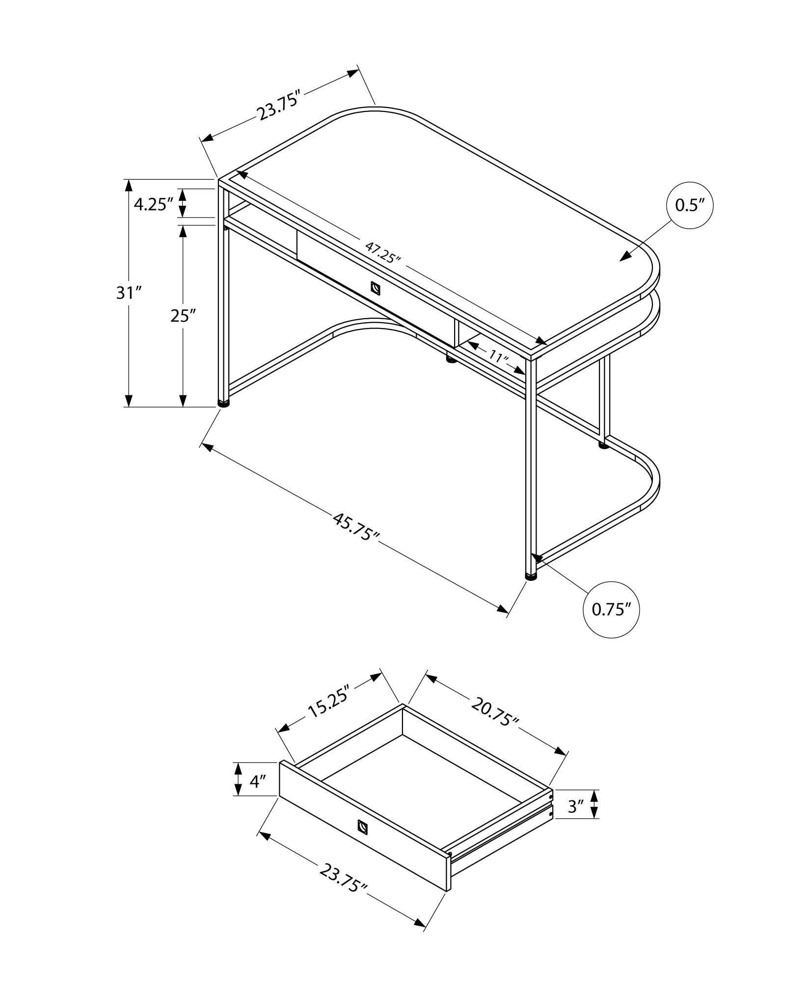Computer Desk, Home Office, Laptop, Storage Drawers, 48'l, Work, White Laminate, Chrome Metal, Contemporary, Modern
