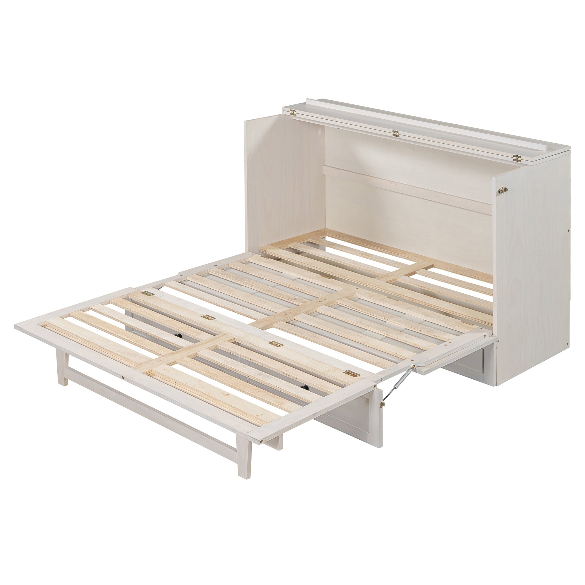 Queen Size Murphy Bed with Large Drawers & USB Ports,Brushed White