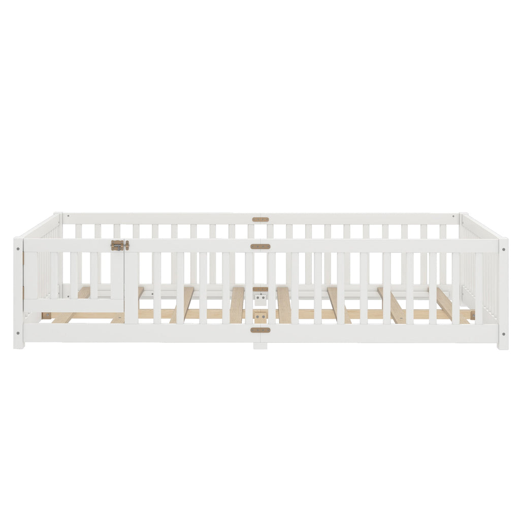Queen Size Bed Floor Bed with Safety Guardrails and Door for Kids, White(Old SKU:  W1580P154628 )
