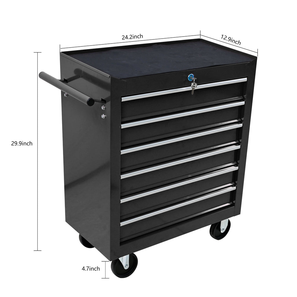 Rolling Tool Chest, 6-Drawer Tool Box with Wheels, Heavy Duty Industrial Service Cart Storage Organizer with Locking System, Rolling Tool Box Organizer Tool Case for Garage, Repair Shop - Black