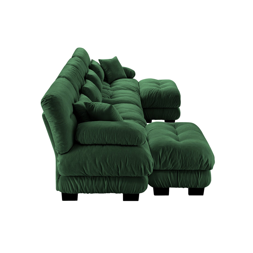 Free Combination Modular Sectional Sofa,U Shaped Couch for Living Room, 4-Seater Comfy Cloud Couch with 2 Ottomans, Chenille Green
