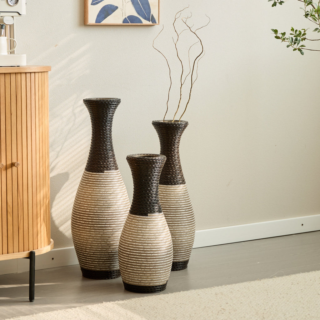 Desktop Vase, Brown Decorative Floor Vase, Classic and Neat Floor Vase, High Independent Flower Stand, Artificial Vine Vase, PVC Floor Vase, Home Decoration Flower Stand Set of 3 pieces