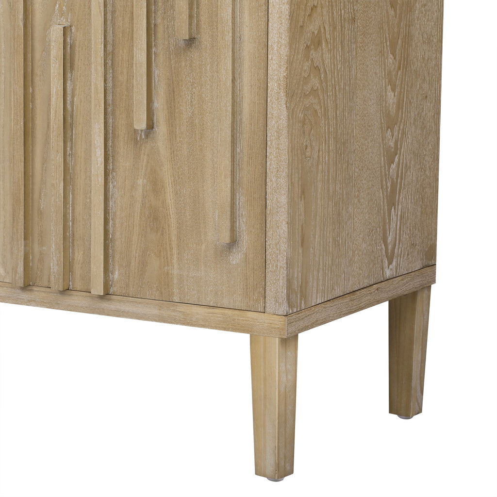 U_Style 59.8' 4-Door Sideboard,Hidden Handle,Distinctive Solid Ash Veneer Buffet with Storage, Farmhouse Sideboard TV Stand for Living Room, Hallway, Dining, Wood Office Credenza(Natutal)