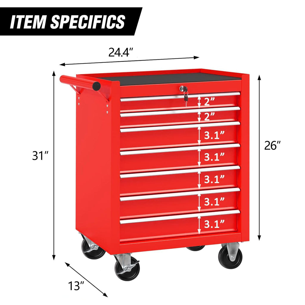 7-Drawer Rolling Tool Chest with Wheels, Multifunctional Tool Box and Storage Cabinet for Garage, Workshop, or Repair Shop