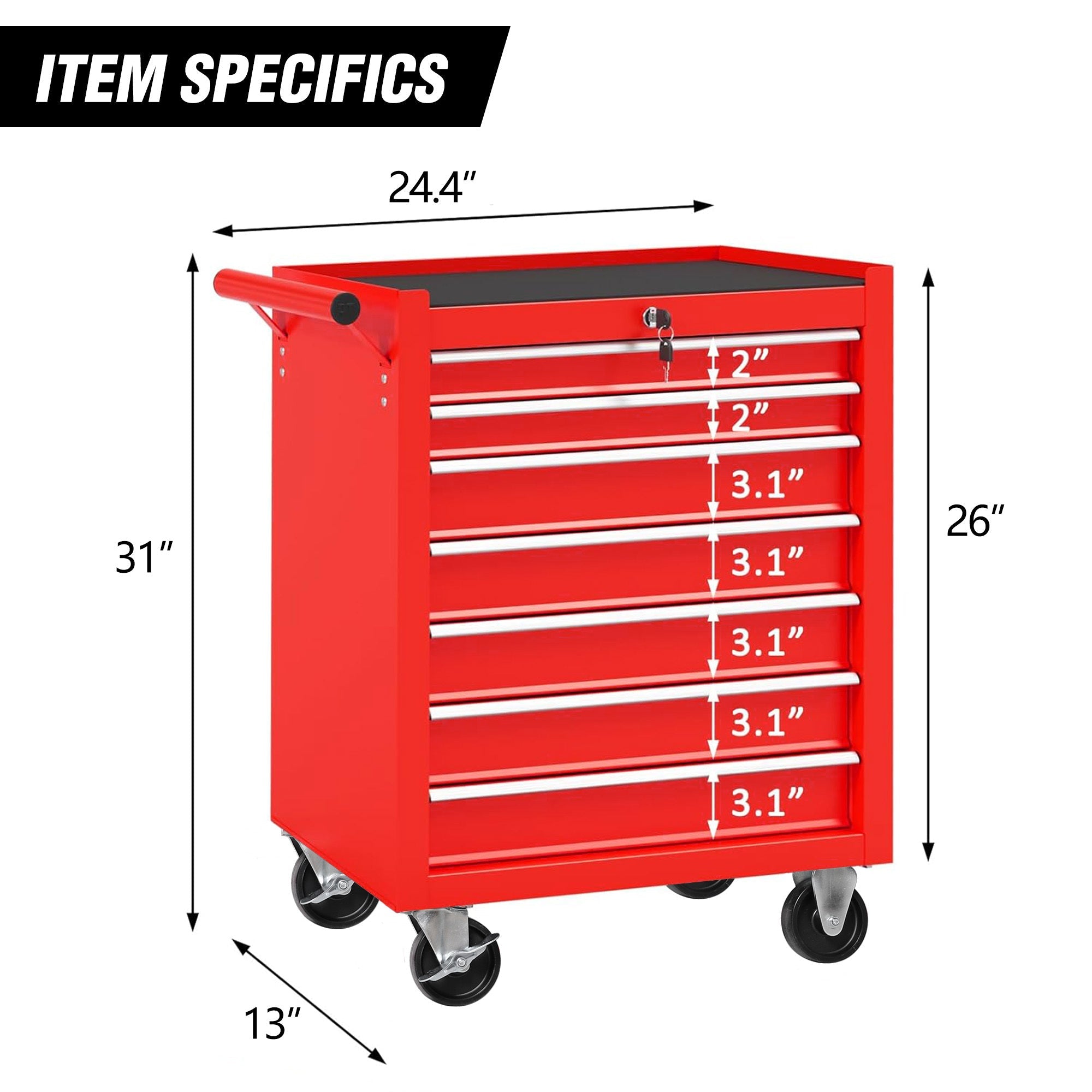 7-Drawer Rolling Tool Chest with Wheels, Multifunctional Tool Box and Storage Cabinet for Garage, Workshop, or Repair Shop