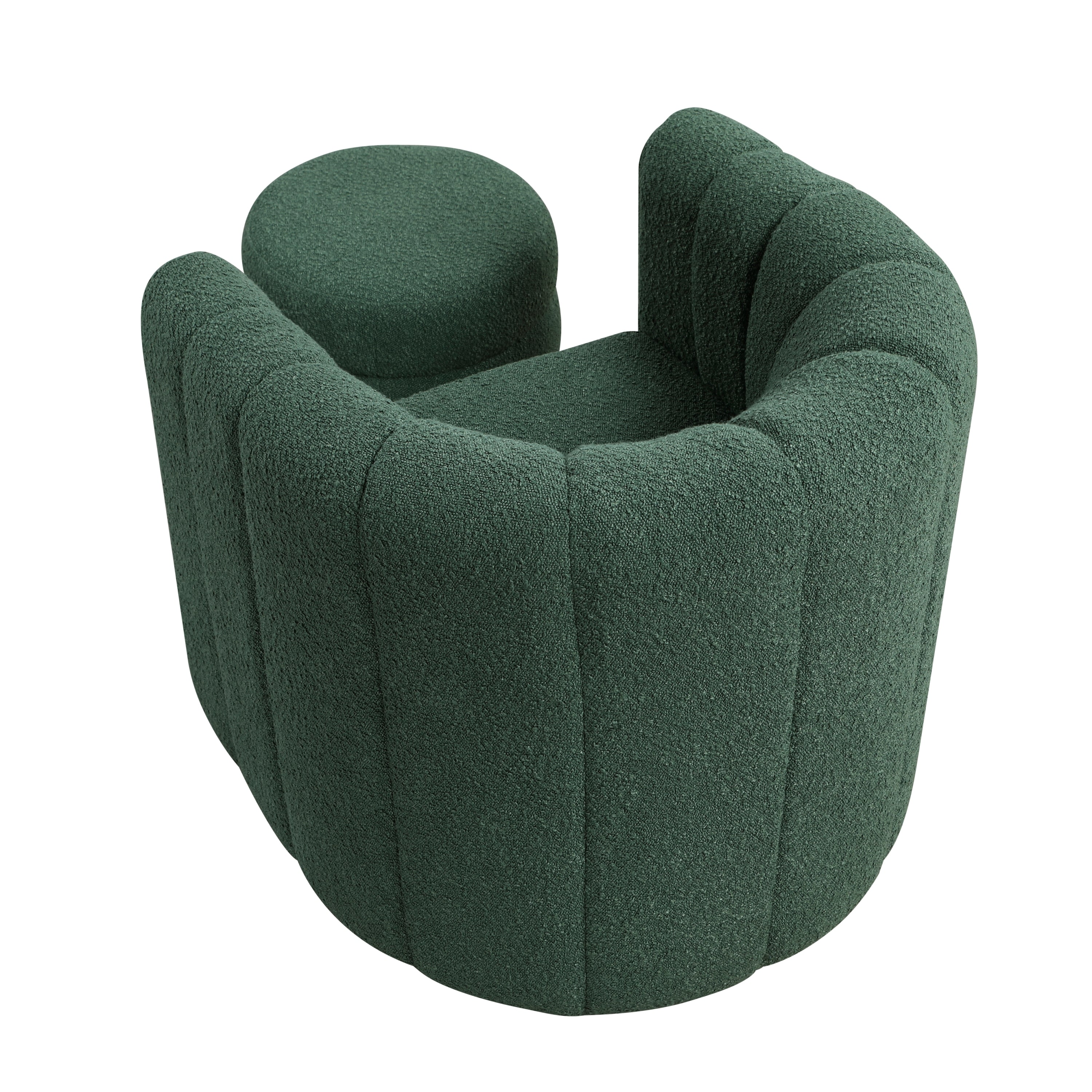 Modern Contemporary Swivel Chair with Ottoman Green Boucle Fabric Upholstery Solid Wood Living Room Furniture