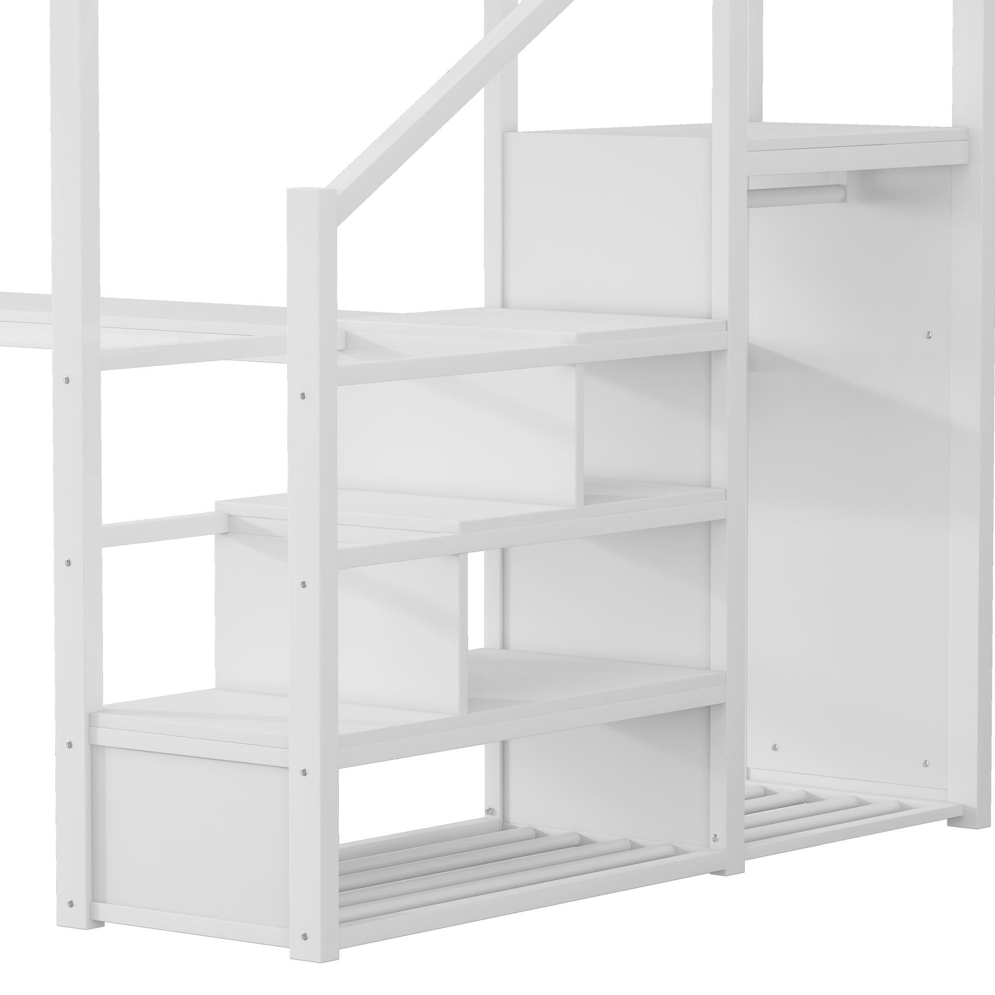 Queen Loft Bed with Desk and Charging Station, Queen Size Metal Loft Bed with Stairs and Light for Kids Teens,White(Old SKU W2580S00033)