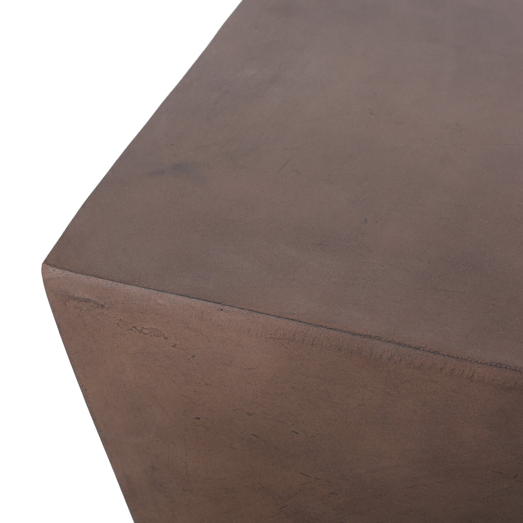 Modern Outdoor Lightweight Concrete Side Table with Abstract Design in Brown Magnesium Oxide, 21 x 21 x 18 Inches