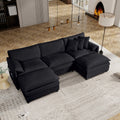 Modular Sectional Sofa, Oversized Deep Seat U Shaped Couch Set for Living Room, 3-Seater Comfy Cloud Couches with 2 Movable Ottomans, DIY Combination, Chenille,Black