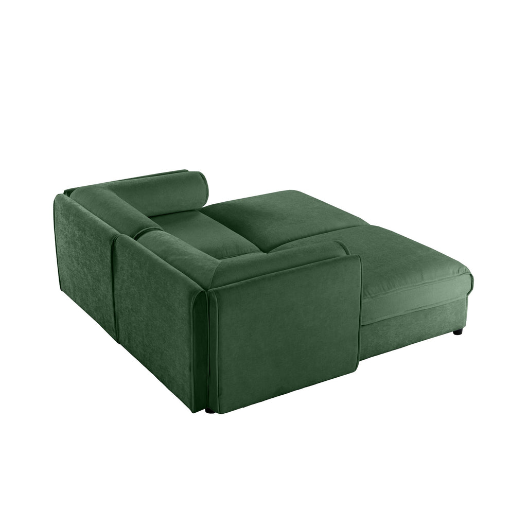 Stylish Green Chenille 2-Seater Sofa with 2 Ottoman Storage Seat, Cylindrical Backrest and Armrests, Modern Fabric Loveseat Featuring Hidden Storage Space