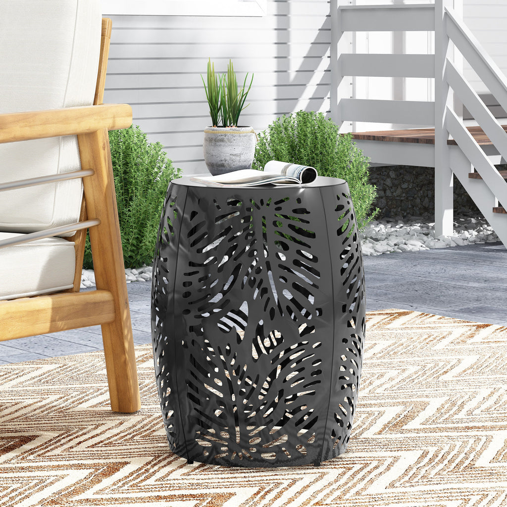 Modern Metal End Table - Large Decorative Accent Table Black Iron 16.50' x 16.50' x 20.50'