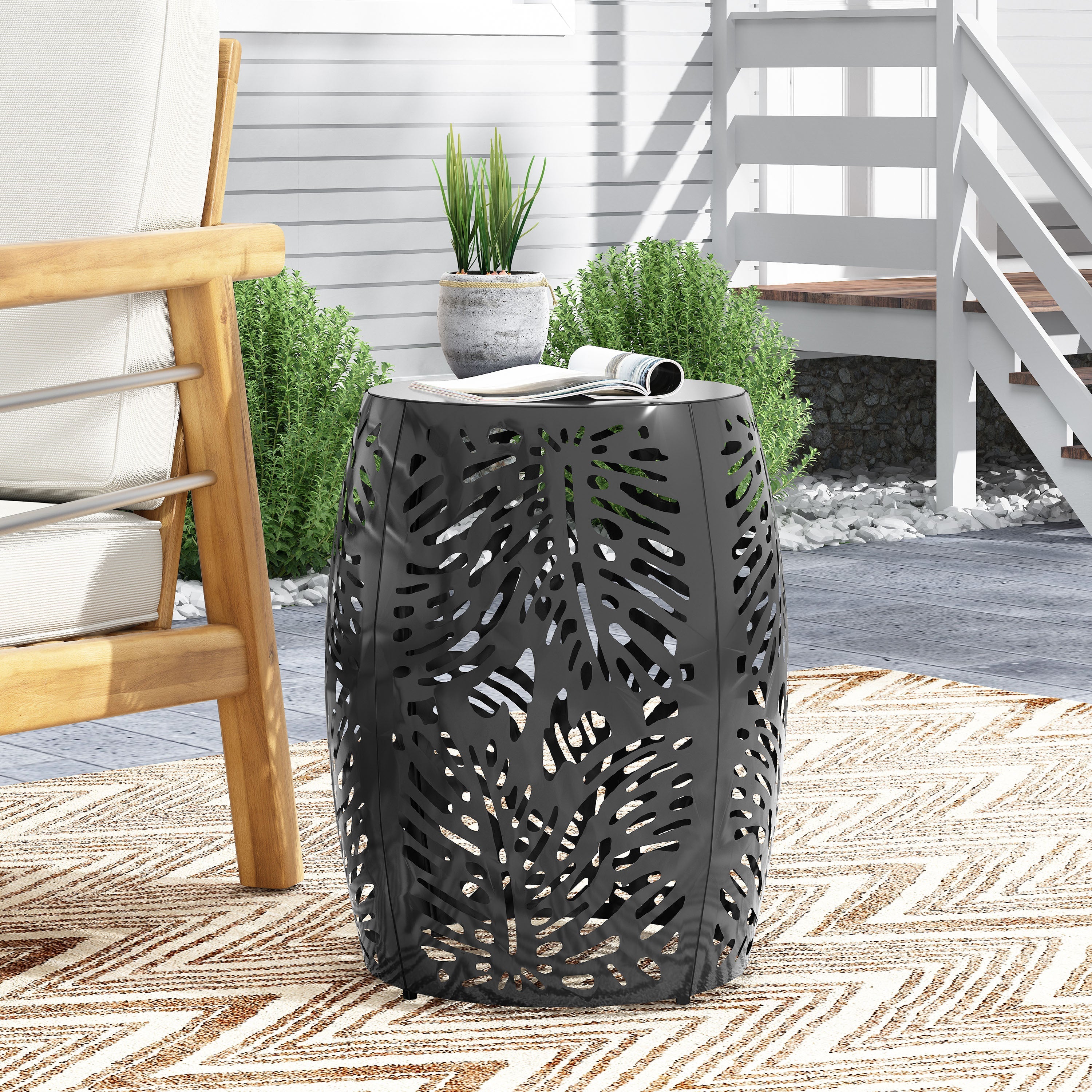 Modern Metal End Table - Large Decorative Accent Table Black Iron 16.50' x 16.50' x 20.50'