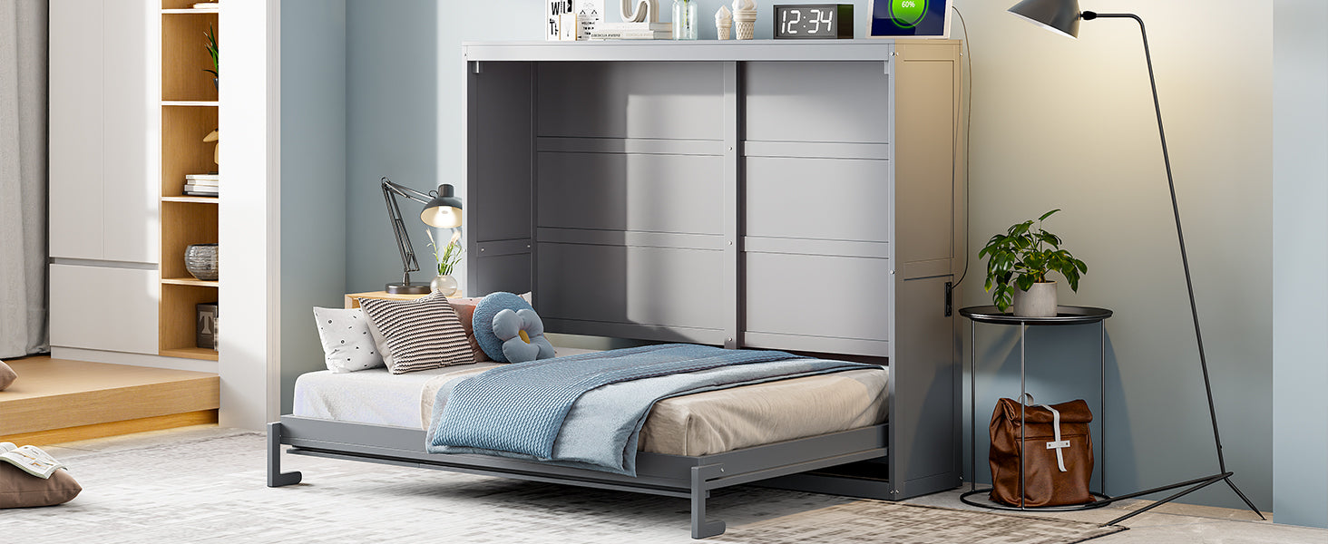 Full Size Murphy Bed Wall Bed,Gray