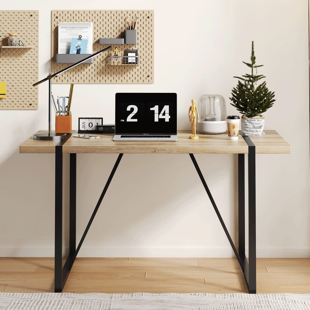 Rustic Industrial Rectangular Wood Dining Table For 4-6 Person, With 1.5' Thick Engineered Wood color Tabletop and Black Metal Legs,Desk For Kitchen Dining Living Room, 55.1' x 31.4'x 29.9'1529W115172