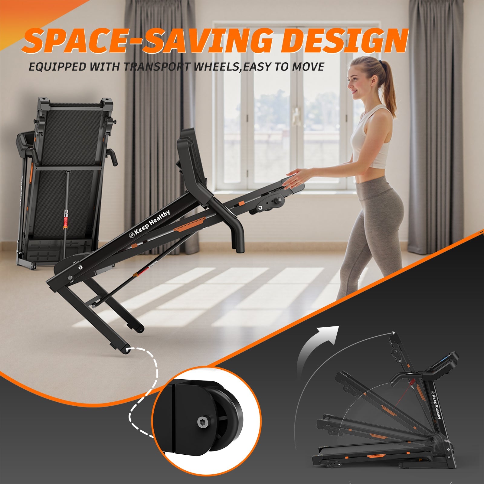 Foldable Treadmill with Incline, Folding Treadmill for Home Electric Treadmill Workout Running Machine, Handrail Controls Speed, Pulse Monitor,APP