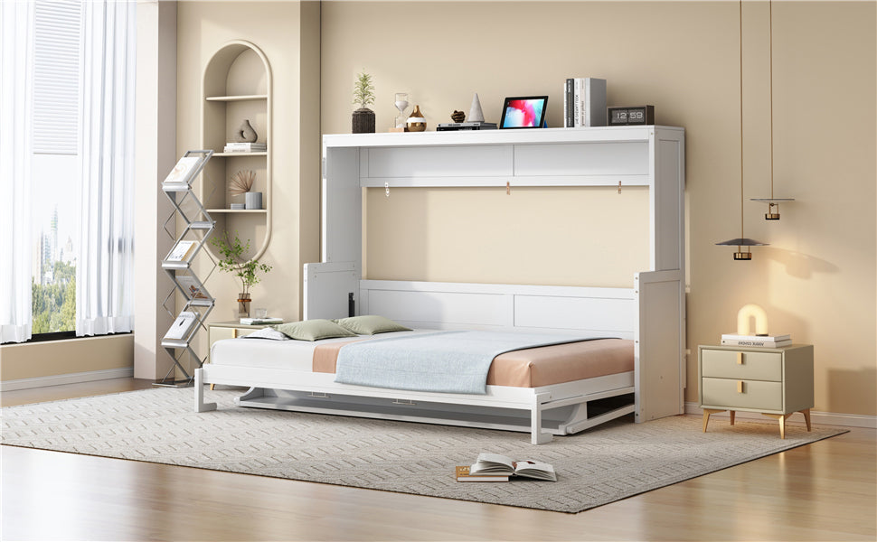 Queen Size Murphy Bed with Hydraulic Lift & Desk Design, White(OLD SKU: N820S00033K)