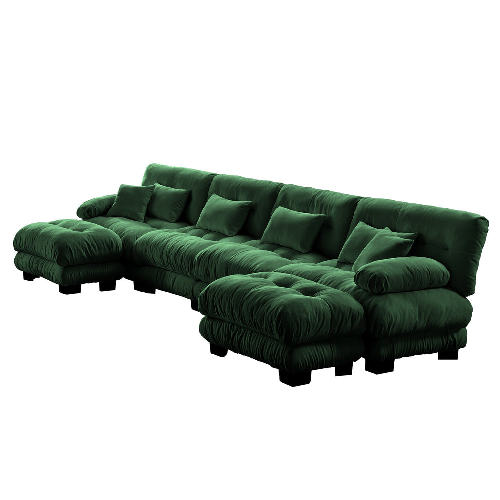 Free Combination Modular Sectional Sofa,U Shaped Couch for Living Room, 4-Seater Comfy Cloud Couch with 2 Ottomans, Chenille Green