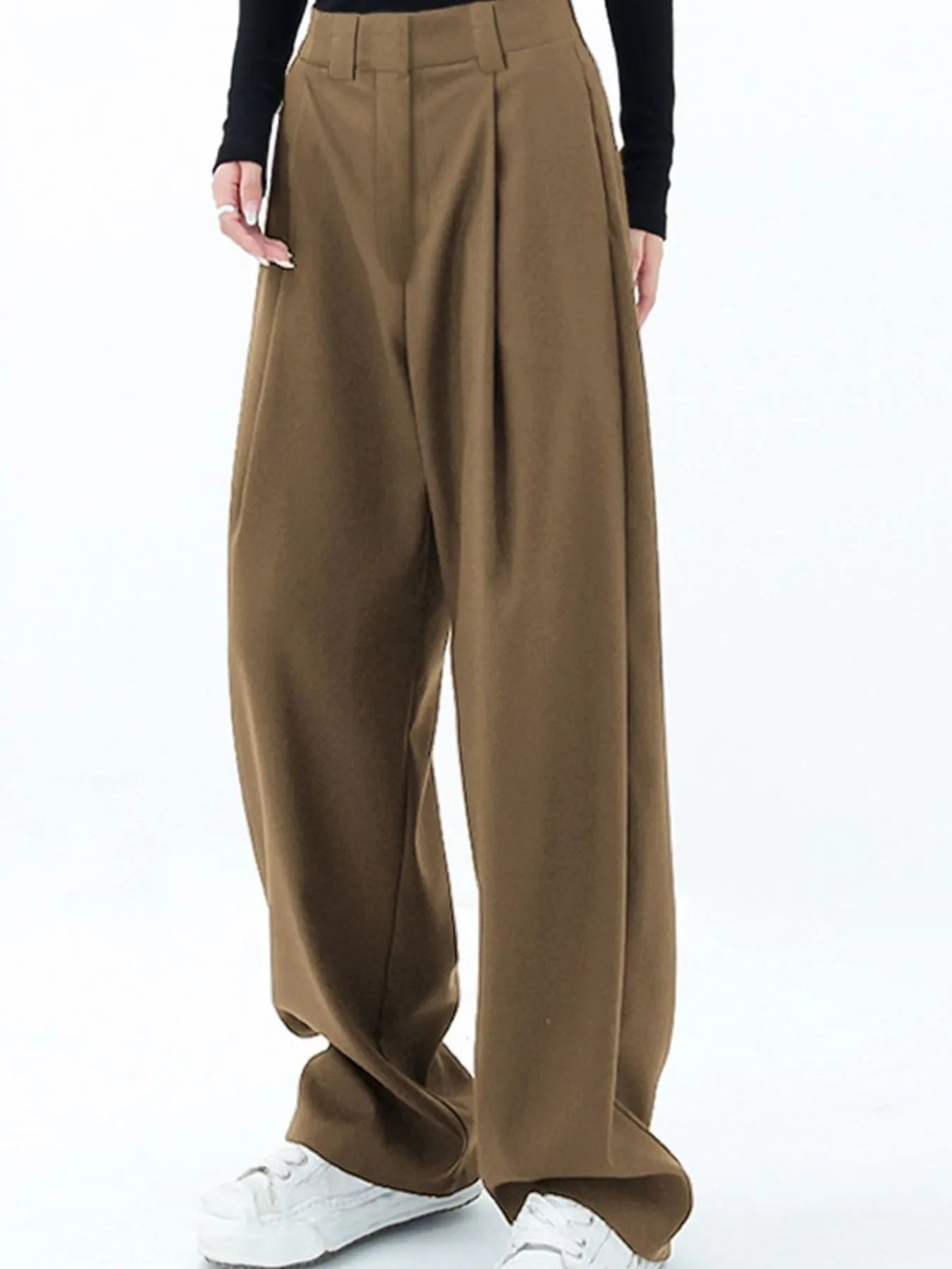 High-Waisted Wide Leg Pleated Trousers