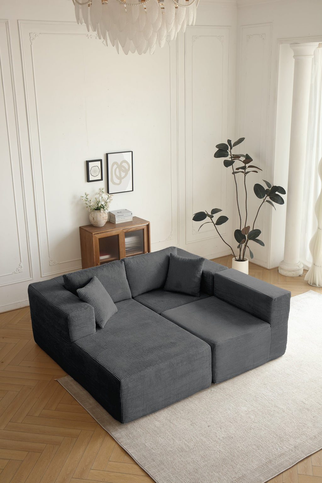 H613 Sectional Sofa and Module, Mid-Century Modern L Shaped Couches 3-Seat Sofa for Living Room Grey Left