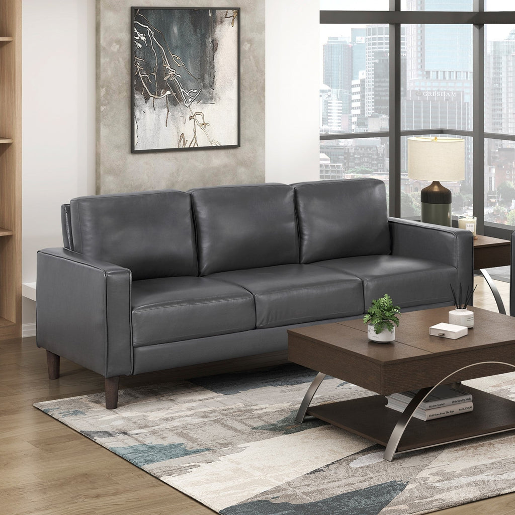 Modern Living Room Furniture 2pc Set Sofa Loveseat Dark Gray Faux Leather Upholstered Cushion Back Seat Solid Wood