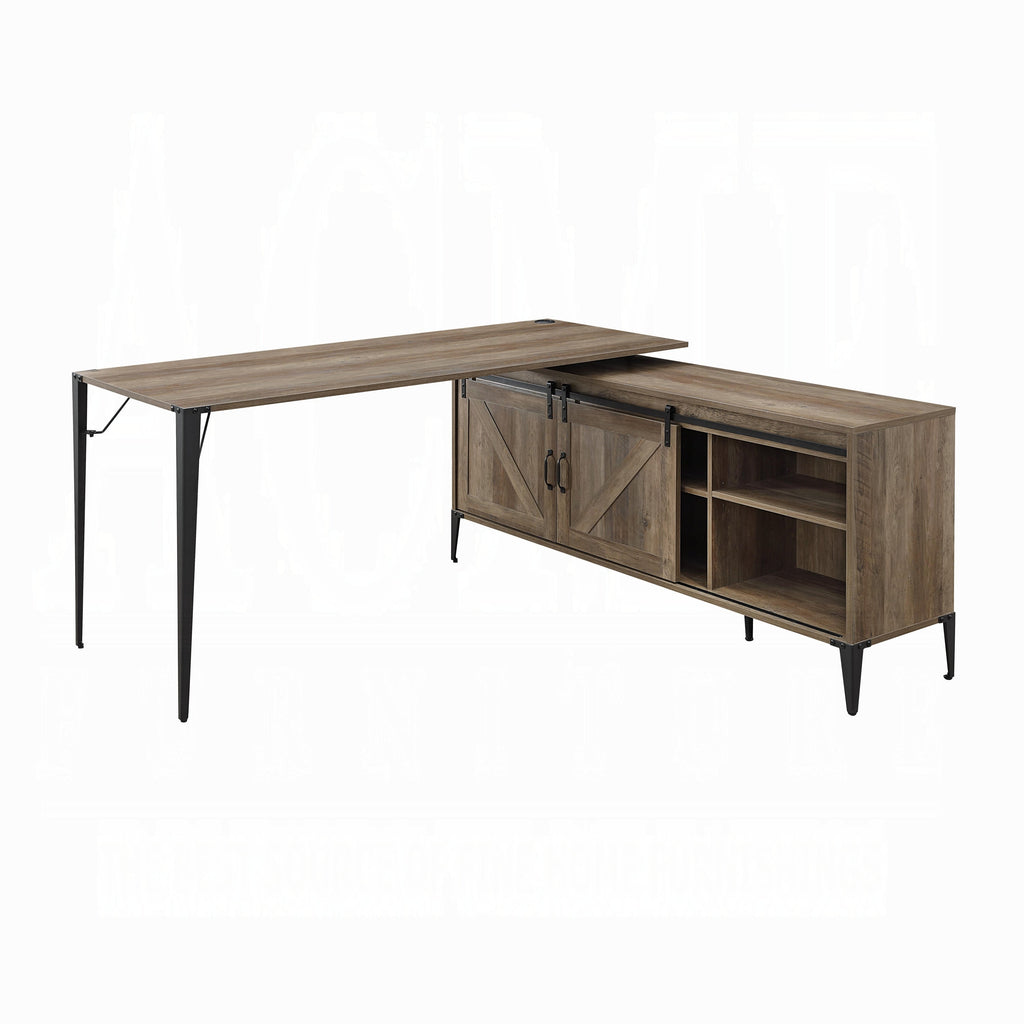 L-Shape Writing Desk with Cabinet, Rustic Oak and Black