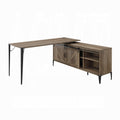 L-Shape Writing Desk with Cabinet, Rustic Oak and Black