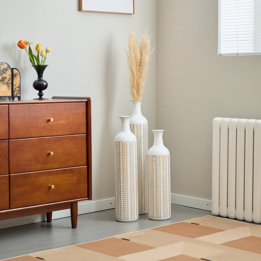 Floor Metal Vase Modern Style Decoration Home White Metal Vase 3-piece Set Gorgeous Home Decoration Large Glazed Metal Vase