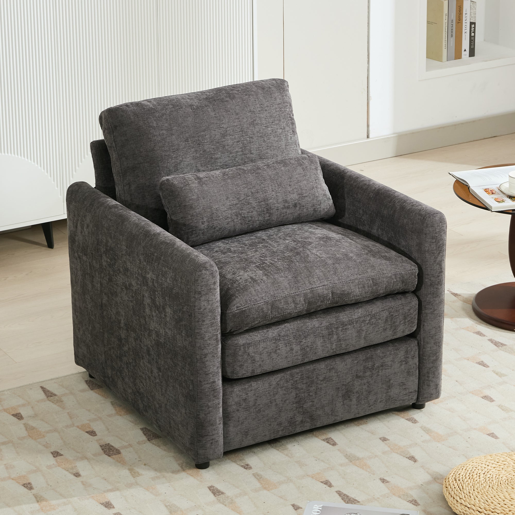 31.9' Cozy Upholstered Armchair Oversized Comfy Cloud Sofa Double Cushion Single Sofa Plush Cushion Armchair for Living Room, Grey
