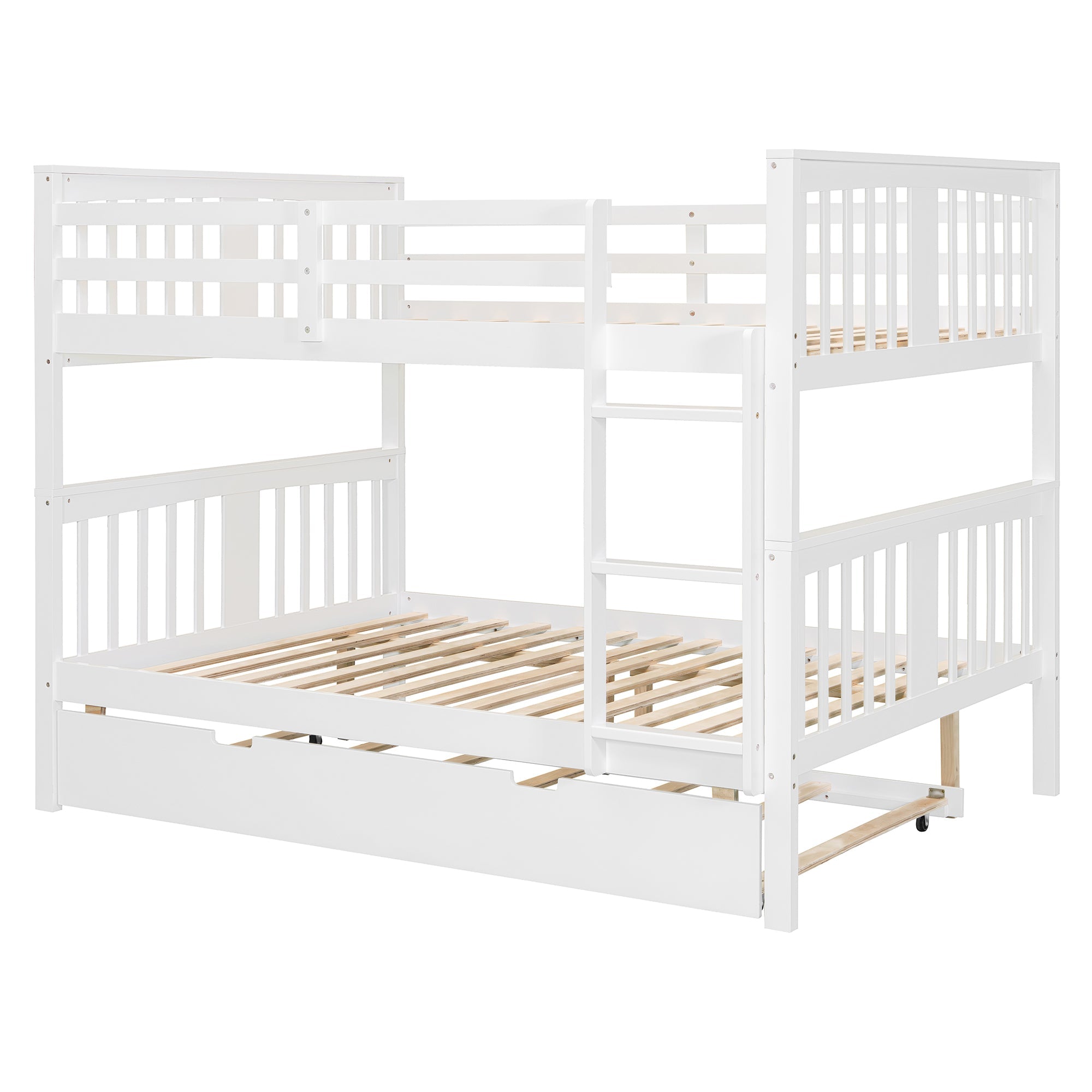 Full over Full Bunk Bed with Twin Size Trundle and Ladder-White(Old SKU: LT000204AAK)