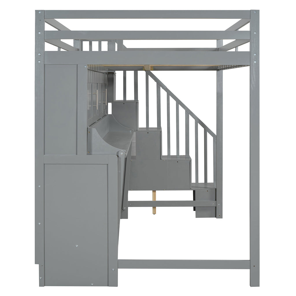 Full Over Full Size Murphy Bed with Hydraulic Lift & Desk Design, Gray